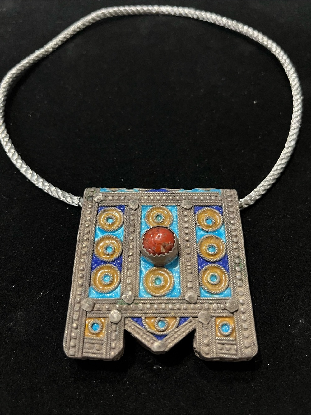 Vintage/Antique Moroccan Berber "Hirz" amulet pendant Necklace in Frame